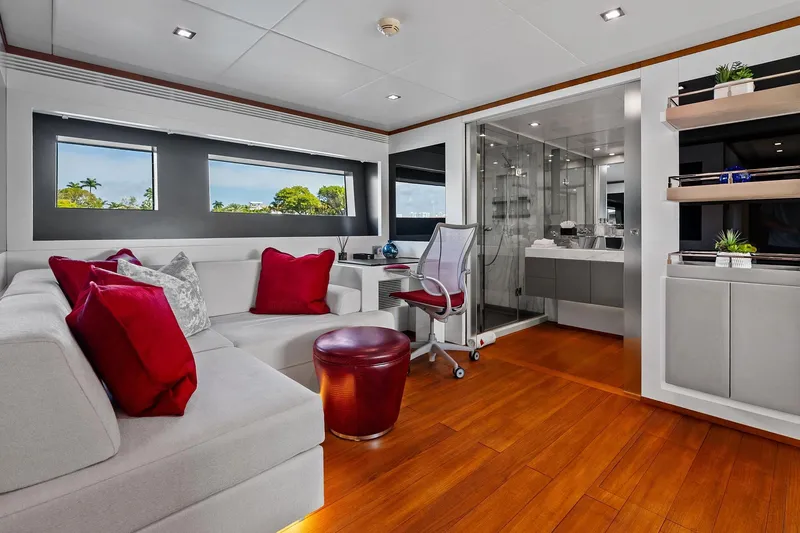 Diamond Yacht Photos Pics Luxurious interior of 2013 AB 116 Motoryacht with modern decor and elegant furnishings.