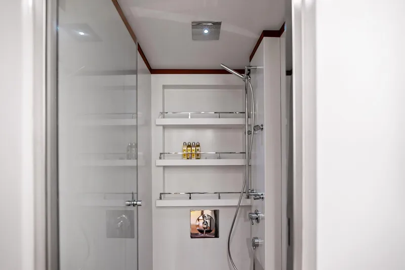 Diamond Yacht Photos Pics Luxurious shower in 2013 AB 116 Motoryacht with sleek fixtures and toiletries.