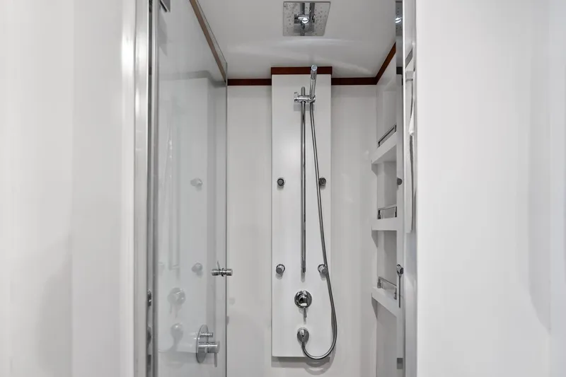 Diamond Yacht Photos Pics Luxurious shower in 2013 AB 116 Motoryacht, featuring sleek modern design and chrome fixtures.