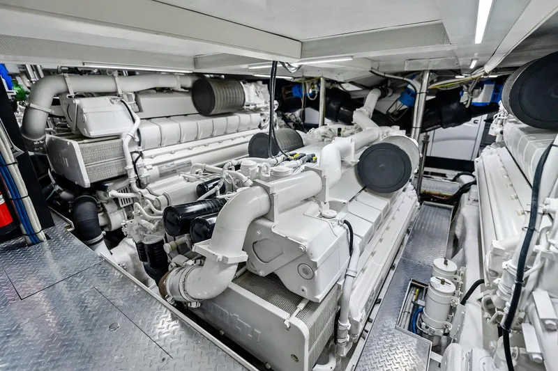 Diamond Yacht Photos Pics Engine room of 2013 AB 116 Motoryacht, showcasing powerful machinery and intricate components.