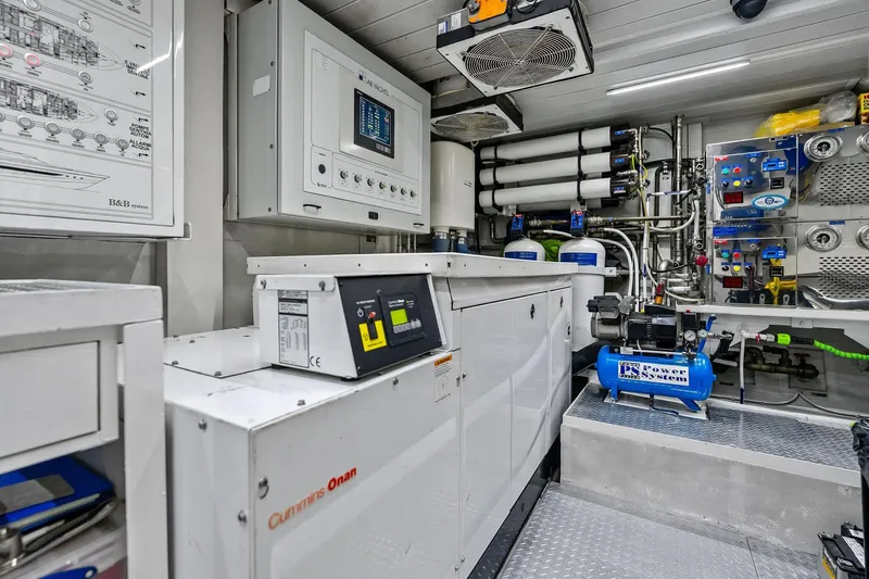 Diamond Yacht Photos Pics Engine room of 2013 AB 116 Motoryacht with advanced control systems and equipment.