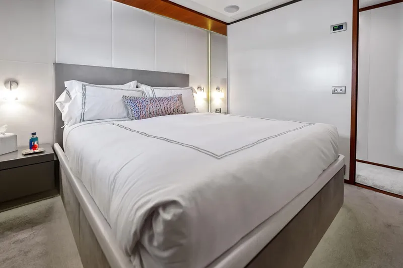 Diamond Yacht Photos Pics Luxurious bedroom on 2013 AB 116 Motoryacht with elegant bedding and modern decor.