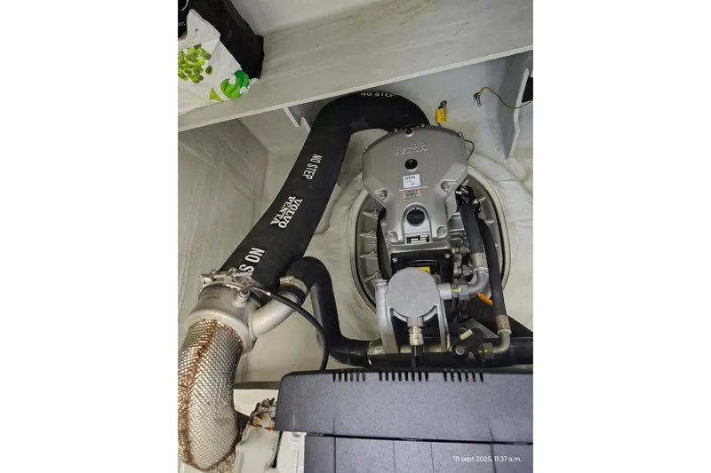 Libert'e Yacht Photos Pics Engine compartment of 2020 Fountaine Pajot MY6 with Volvo Penta components.