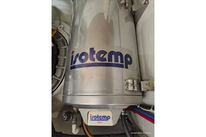 Libert'e Yacht Photos Pics Isotemp water heater in 2020 Fountaine Pajot MY6 yacht engine room.