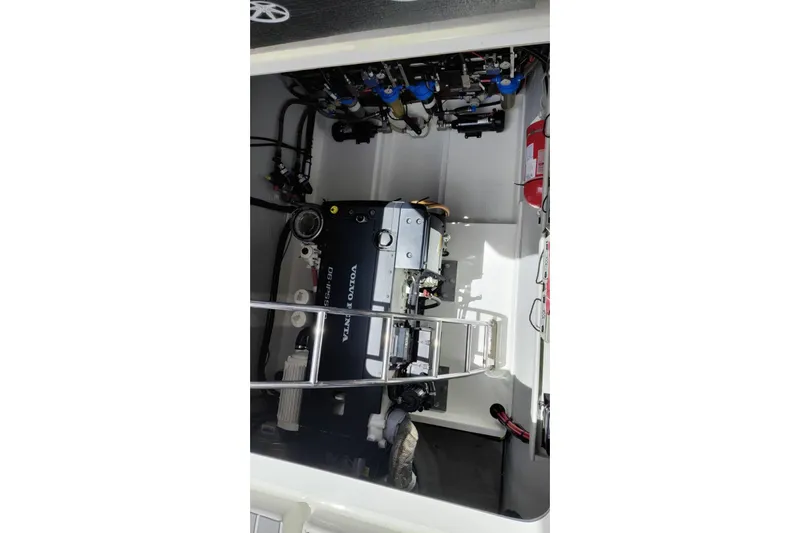 Libert'e Yacht Photos Pics Engine compartment of 2020 Fountaine Pajot MY6 with Volvo Penta engine.