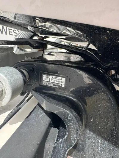  Yacht Photos Pics Close-up of Yamaha LF300XCA engine on 2016 Everglades 355 Tournament boat.