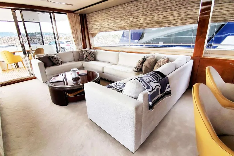  Yacht Photos Pics Luxurious interior of 2014 Princess 82 yacht with elegant seating and decor.
