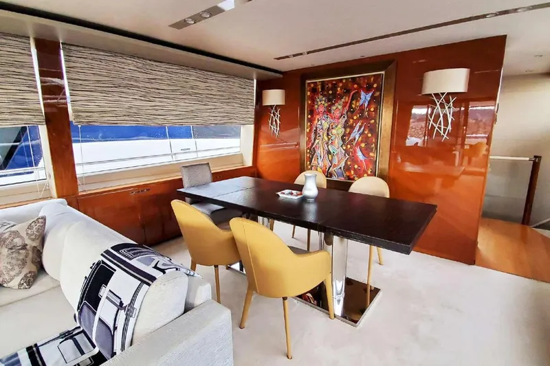  Yacht Photos Pics Luxurious interior of 2014 Princess 82 yacht with elegant dining area and modern decor.