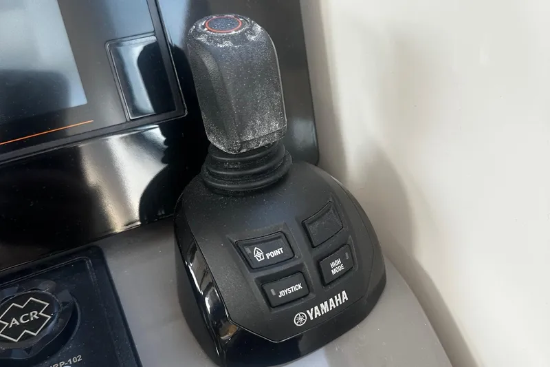  Yacht Photos Pics Joystick control on a 2018 Pursuit OS 355 Offshore boat, featuring Yamaha branding.