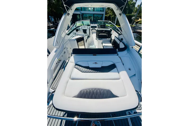  Yacht Photos Pics 2020 Monterey 328SS Super Sport boat interior with luxurious seating and modern design.