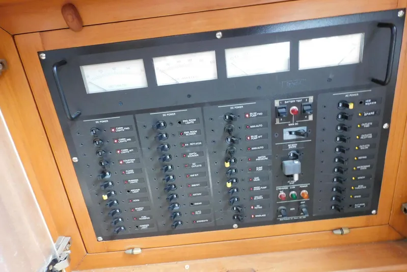 Popeye Yacht Photos Pics Electrical control panel on a 1988 Hans Christian 45 Independence Trawler.