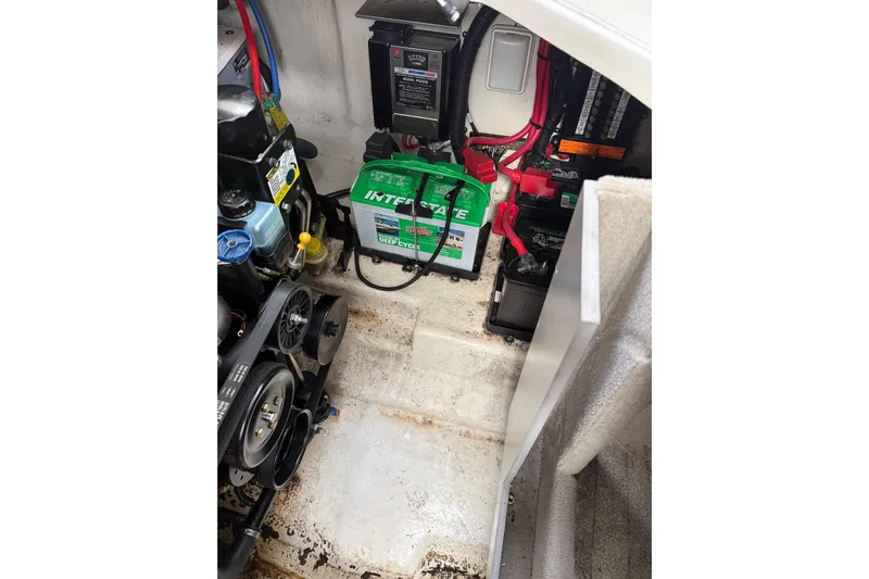 Yacht Photos Pics Engine compartment of 2007 Sea Ray 340 with batteries and mechanical components.