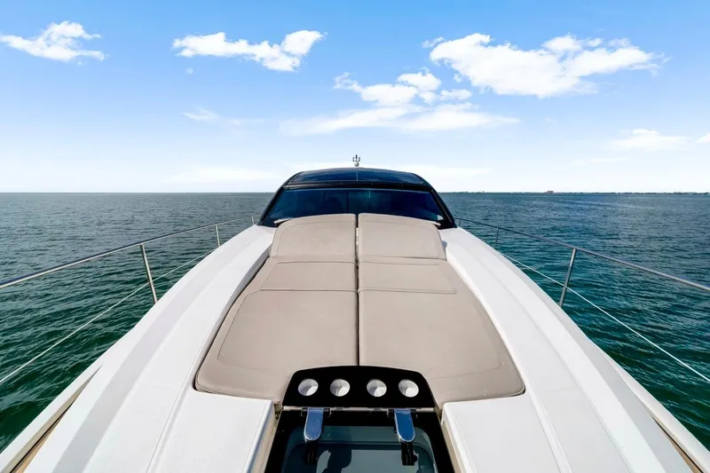  Yacht Photos Pics 2024 Fairline Targa 50 GT yacht on open sea under blue sky.