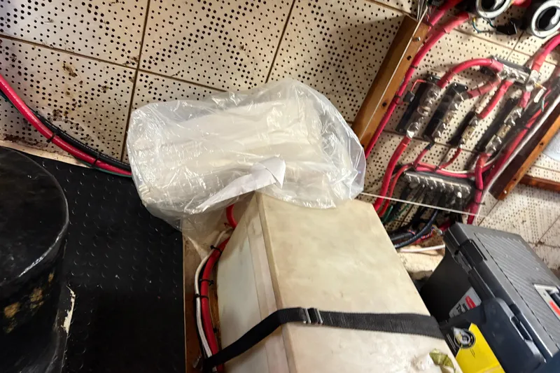 Kallisto Yacht Photos Pics 1982 Kadey-Krogen Pilothouse engine room with wiring and equipment.