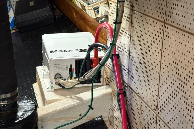 Kallisto Yacht Photos Pics Electrical setup on 1982 Kadey-Krogen Pilothouse with MagnaSine inverter and wiring.