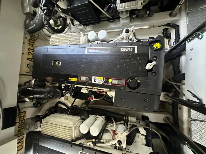 Volk Yacht Photos Pics Engine room of 2009 Lazzara LSX 75 yacht, featuring a powerful diesel engine.