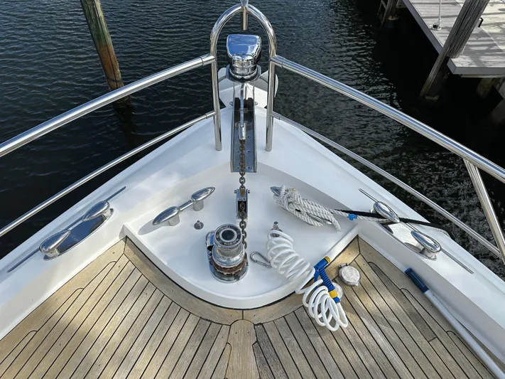 Volk Yacht Photos Pics Bow of 2009 Lazzara LSX 75 yacht with anchor and deck equipment.