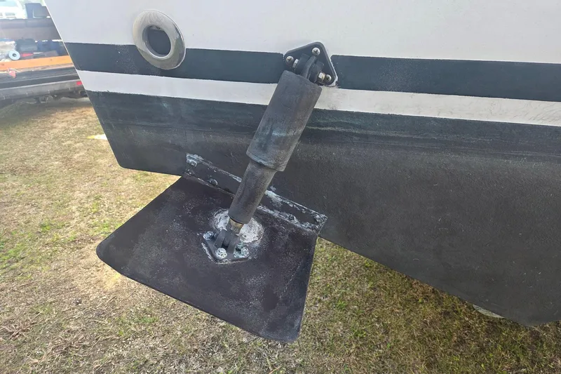 Smooth Operator Yacht Photos Pics 2008 True World Marine TE2810 boat trim tab on dry land.