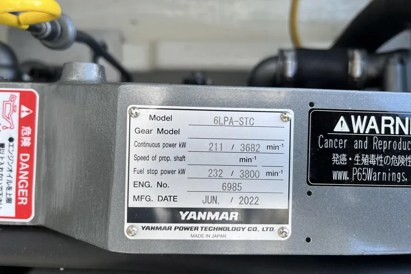 Smooth Operator Yacht Photos Pics Yanmar engine label on a 2008 True World Marine TE2810 boat, model 6LPA-STC.