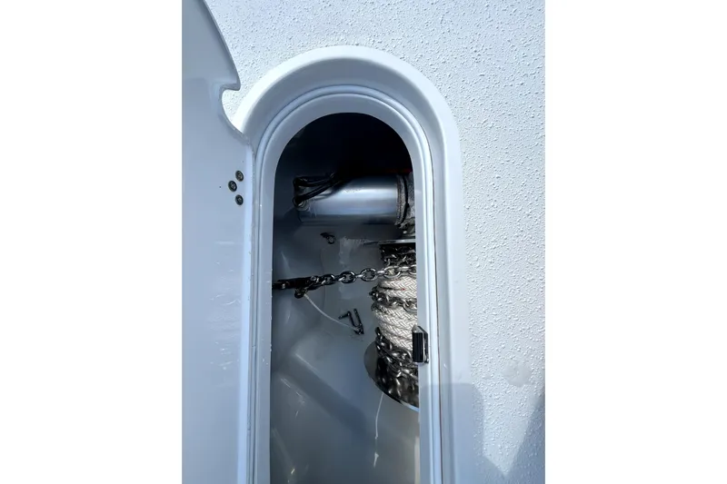 Lunasea Yacht Photos Pics 2023 Yellowfin 32 Offshore anchor locker with chain and rope storage.