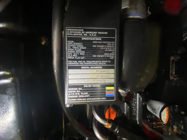 Tude Yacht Photos Pics Engine specifications label on a 1995 Sunseeker Apache 45 boat.