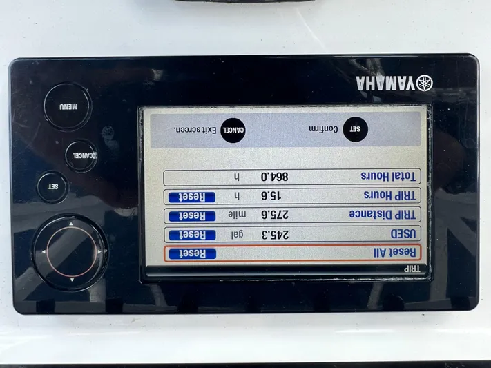  Yacht Photos Pics Yamaha display showing trip data on a 2019 Contender 32 ST boat.