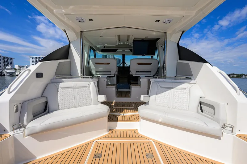  Yacht Photos Pics 2022 Tiara Yachts 43 LE interior with luxurious seating and modern design.