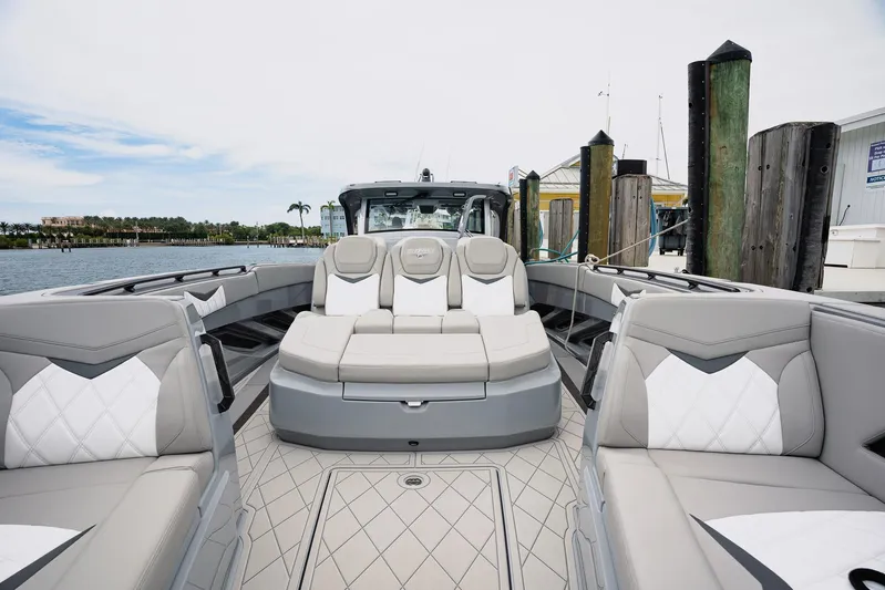 Yacht Photos Pics Luxury interior of 2026 Deep Impact 499 Sport boat docked at marina.