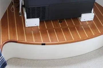 Maripal Yacht Photos Pics 2008 Contender 38 Express boat interior with wooden flooring and equipment.