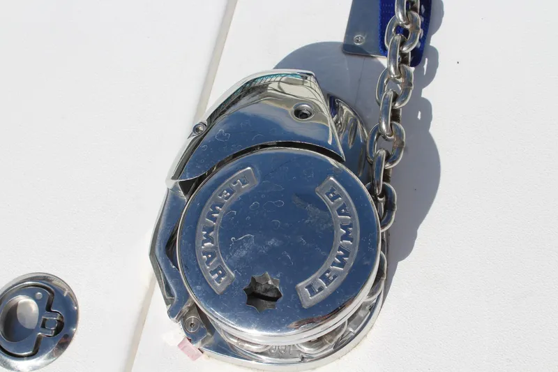 Maripal Yacht Photos Pics Chrome Lewmar windlass on 2008 Contender 38 Express boat deck.