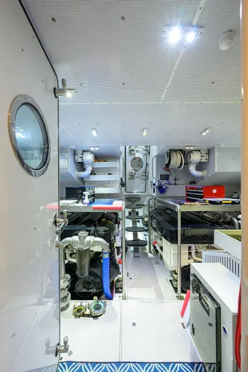 Indigo Yacht Photos Pics Engine room of 2018 Coastal Craft Concord 65 yacht, featuring modern equipment and design.