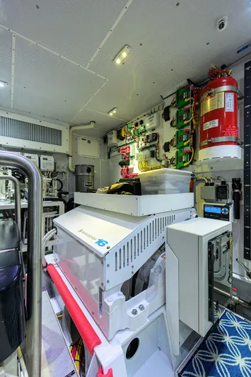 Indigo Yacht Photos Pics Engine room of 2018 Coastal Craft Concord 65 yacht, featuring advanced equipment and safety systems.