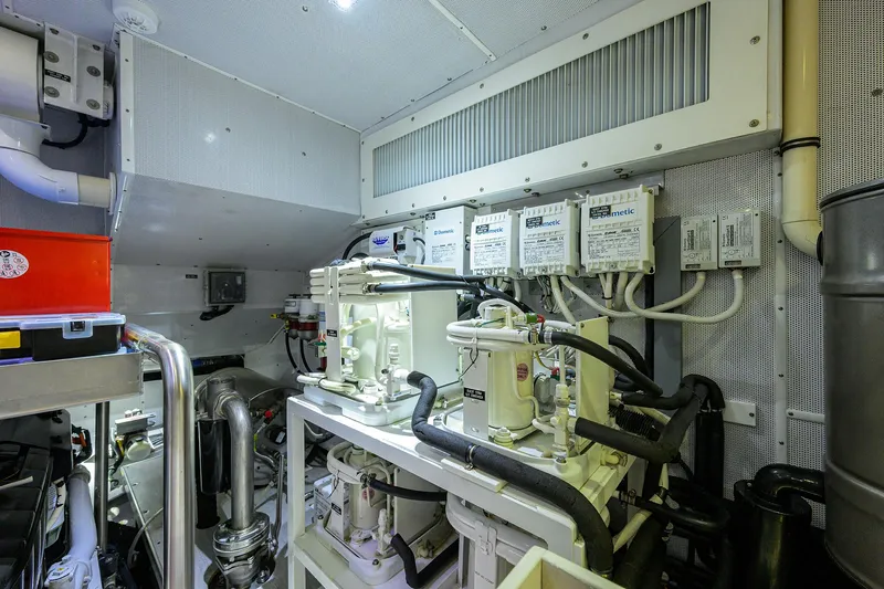 Indigo Yacht Photos Pics Engine room of 2018 Coastal Craft Concord 65 yacht, featuring advanced machinery and equipment.