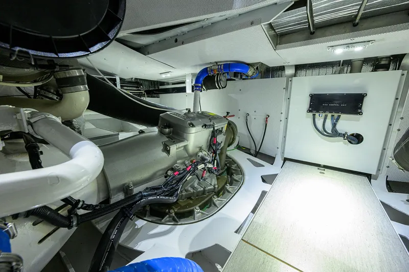 Indigo Yacht Photos Pics Engine room of 2018 Coastal Craft Concord 65 yacht, showcasing advanced mechanical systems.