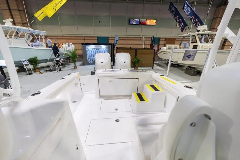 2026 27' Albemarle Dual Console Yacht Photos Pics 2026 Albemarle 27 Dual Console boat interior at a boat show display.