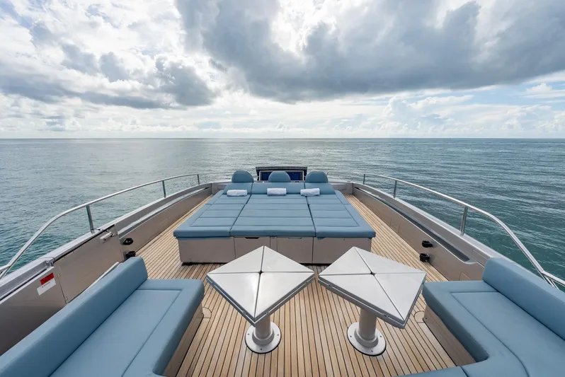 Vintage Yacht Photos Pics Luxurious 2021 Pershing 9X yacht deck with ocean view and elegant seating.