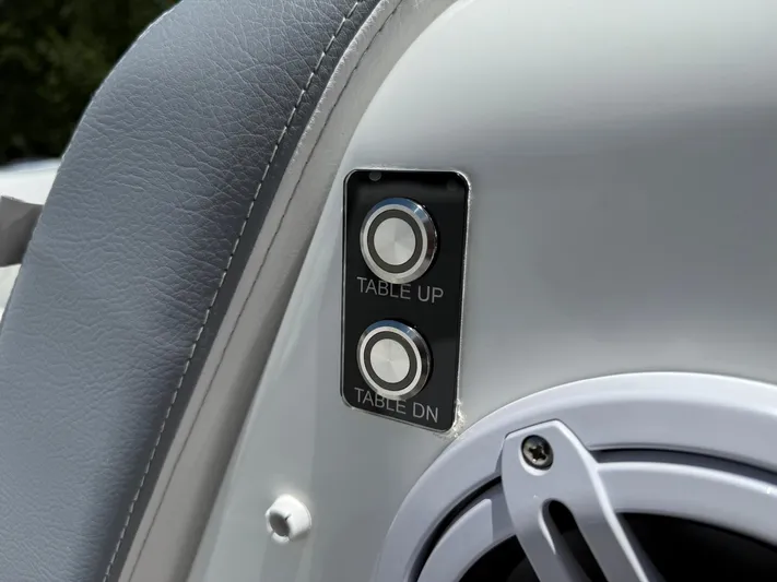  Yacht Photos Pics 2025 Wellcraft 38 T-Top boat controls, featuring "Table Up" and "Table Down" buttons.