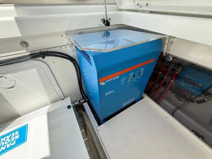  Yacht Photos Pics Electrical system inside 2025 Wellcraft 38 T-Top boat, featuring Victron Energy equipment.