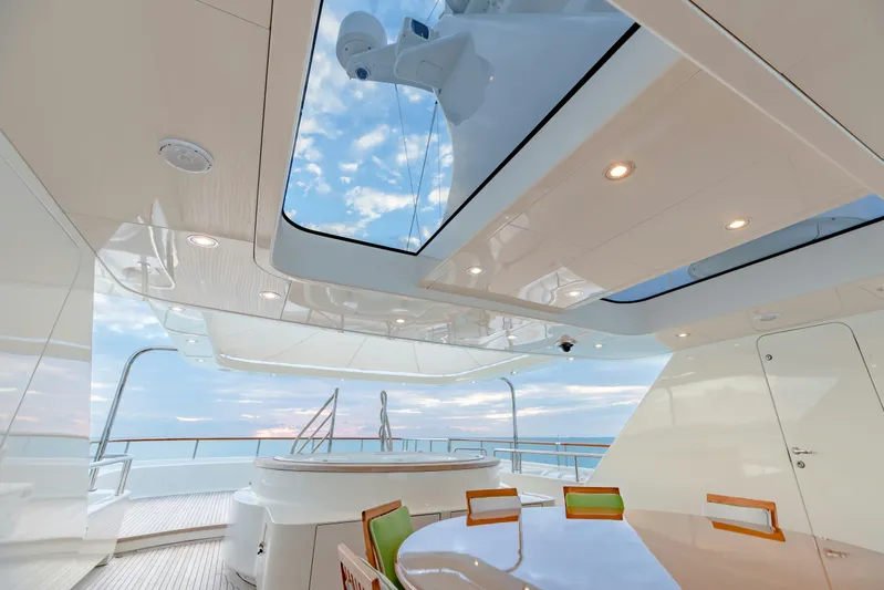Shadowl Yacht Photos Pics Luxurious yacht deck with modern design, featuring skylights and ocean view. Burger Custom 2010.