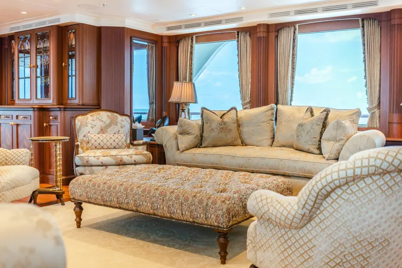 Shadowl Yacht Photos Pics Luxurious yacht interior with elegant furniture and panoramic ocean views, Burger Custom 2010.
