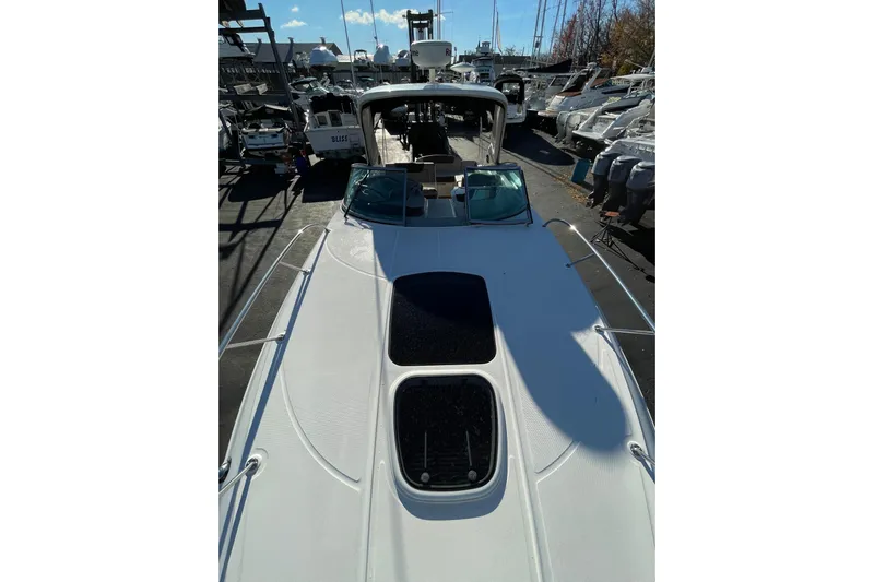  Yacht Photos Pics 2016 Sea Ray 310 Sundancer yacht docked in a marina, surrounded by other boats.