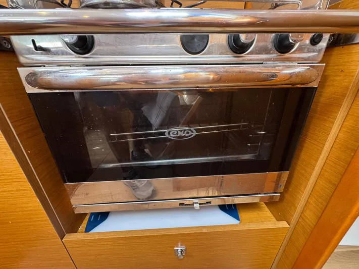 Layover Yacht Photos Pics Stainless steel oven in 2018 Jeanneau Sun Odyssey 389 yacht kitchen.