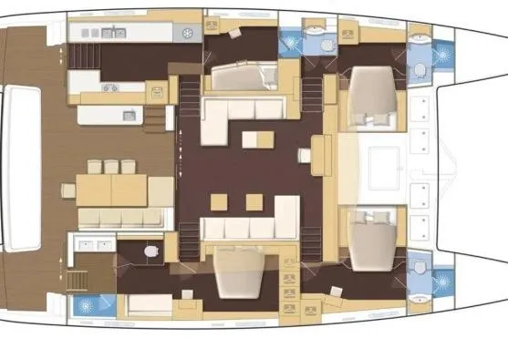  Yacht Photos Pics Floor plan of 2019 Lagoon 630 Motor Yacht, featuring spacious cabins and modern amenities.
