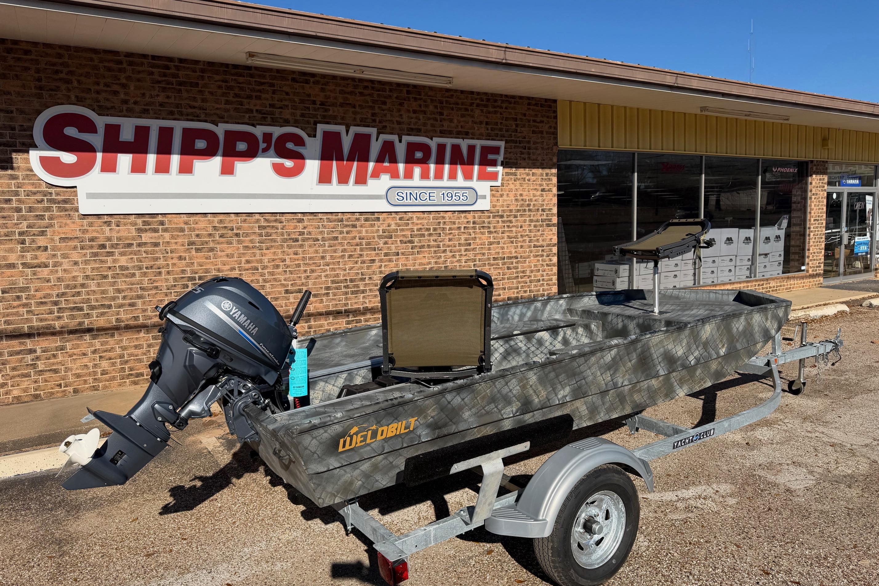2025 WeldBilt 1448 boat with Yamaha motor at Shipp's Marine dealership.