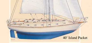 TinteÁn Yacht Photos Pics Island Packet 40 sailboat, 2000 model, side view illustration with sails.