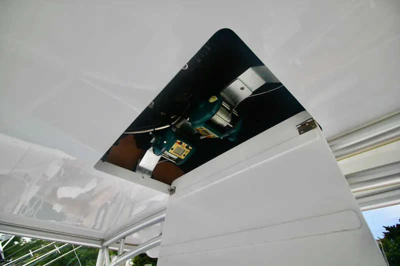 Let's Ride Yacht Photos Pics Ceiling-mounted equipment on 2004 Sculley Custom Carolina 58' Sportfish boat.