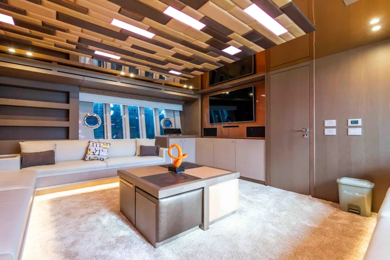  Yacht Photos Pics Luxurious interior of 2016 Ferretti Yachts 870 with modern design and elegant furnishings.