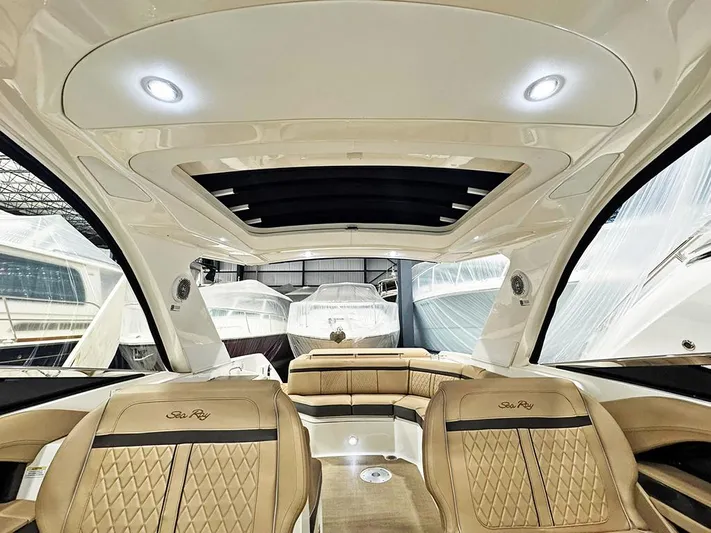  Yacht Photos Pics 2017 Sea Ray SLX 310 interior with luxurious seating and modern design.