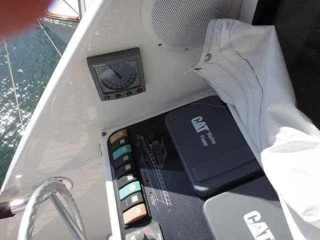 Christina Yacht Photos Pics Control panel of 2004 Riviera 58 Enclosed Flybridge yacht with CAT engine system.