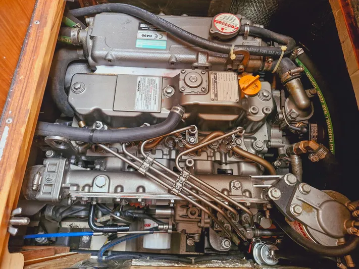  Yacht Photos Pics 2011 Catalina 445 engine compartment, showcasing detailed mechanical components and wiring.